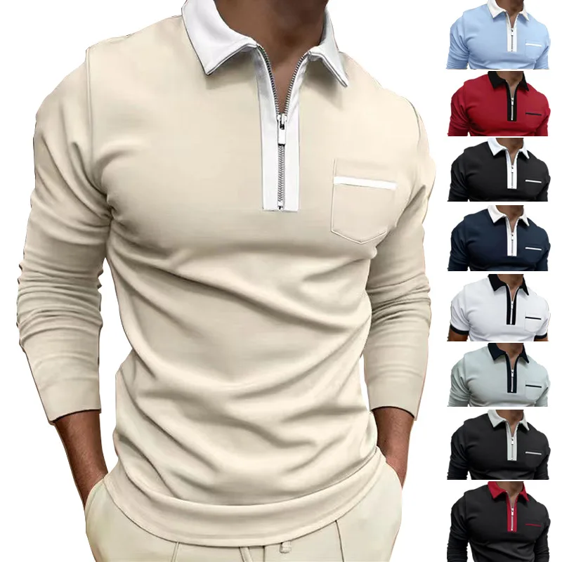 GZMS-Men's Long Sleeve Shirt, Lapel, Slim Fit Pocket, Independent Station, New Fashion