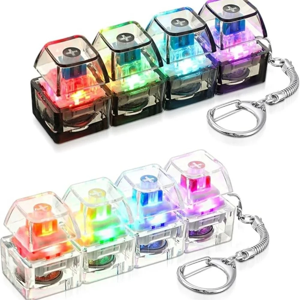 4-Button Fingertip Keyboard Keychain RGB Keyboard Fidget Toy with Lights for Stress Relief Decompression Calming Accessories