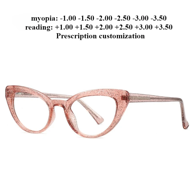 

49-21 модные очки для чтения «кошачий глаз» с защитой от синего света, плоские очки, женские очки TR90 с блестками на заказ, близорукость по рецепту