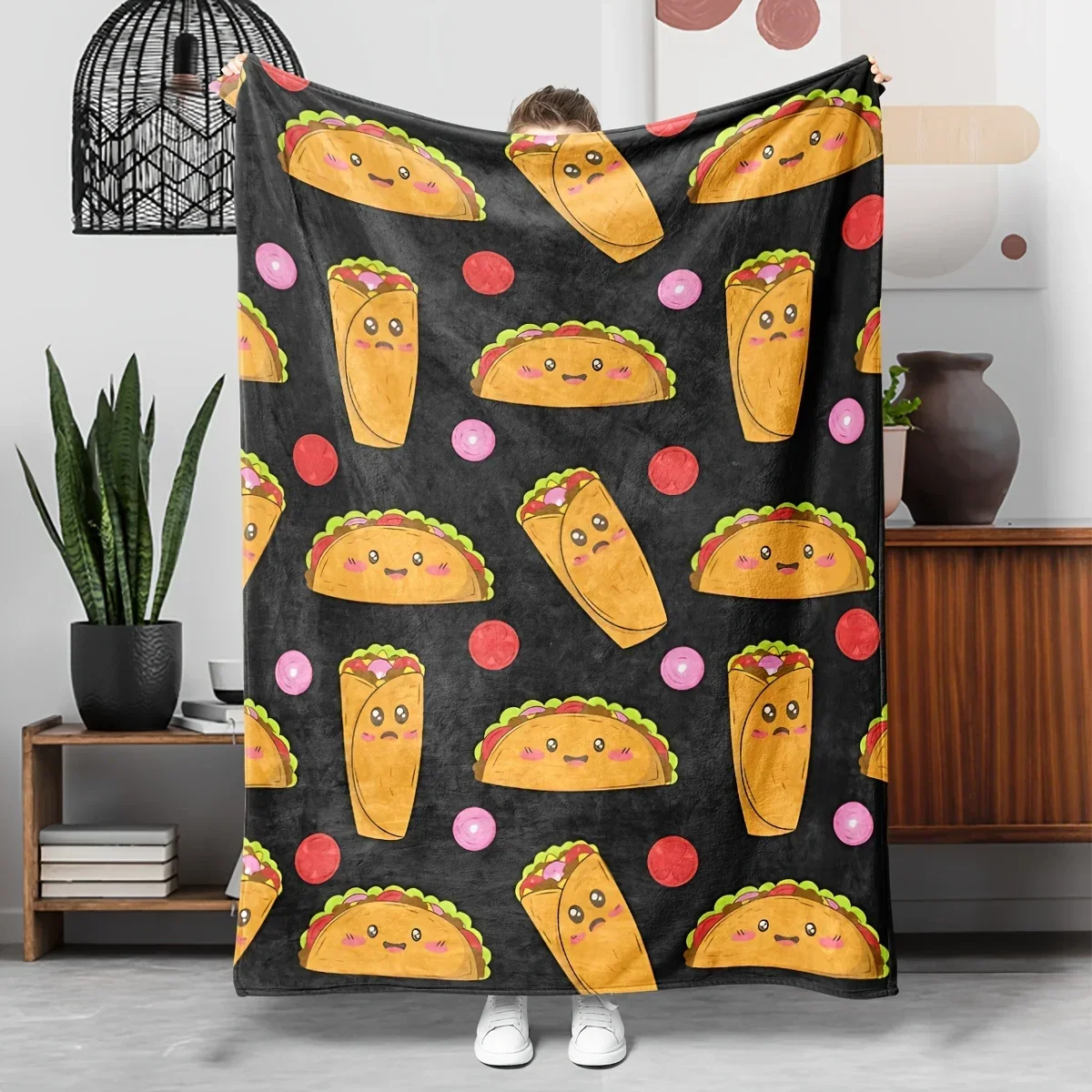 Halloween Gift Flannel Fleece Throw Blanket Taco Pattern Soft Warm Cozy for Sofa Bed Office x Inch Machine Washable