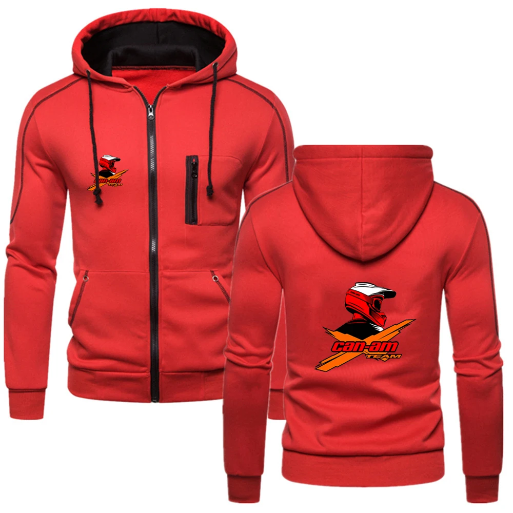 

2024 Spring Autumn Men's Can Am Team Motorcycles Logo Print Casual Solid Color Hooded Sweatshirts Comfortable Zip Hoodies