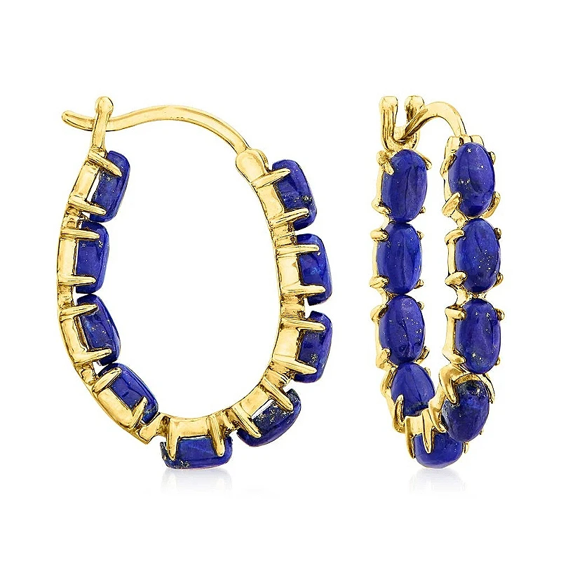 Vintage Luxury Synthetic Lapis Lazuli Golden Plated Hoop Earrings for Women Fashion Elegant Banquet Occasion Jewelry Accessories