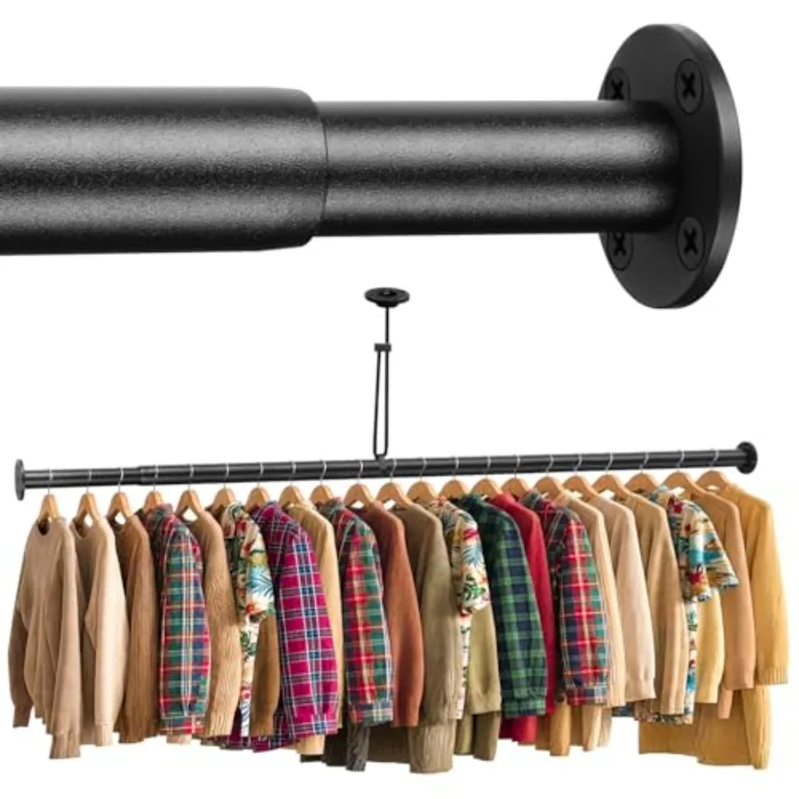 

Adjustable Closet Rods for Hanging Clothes 17 to 134 inch Black Heavy Duty clothes rod for closet Laundry Bathroom RV Closet Or