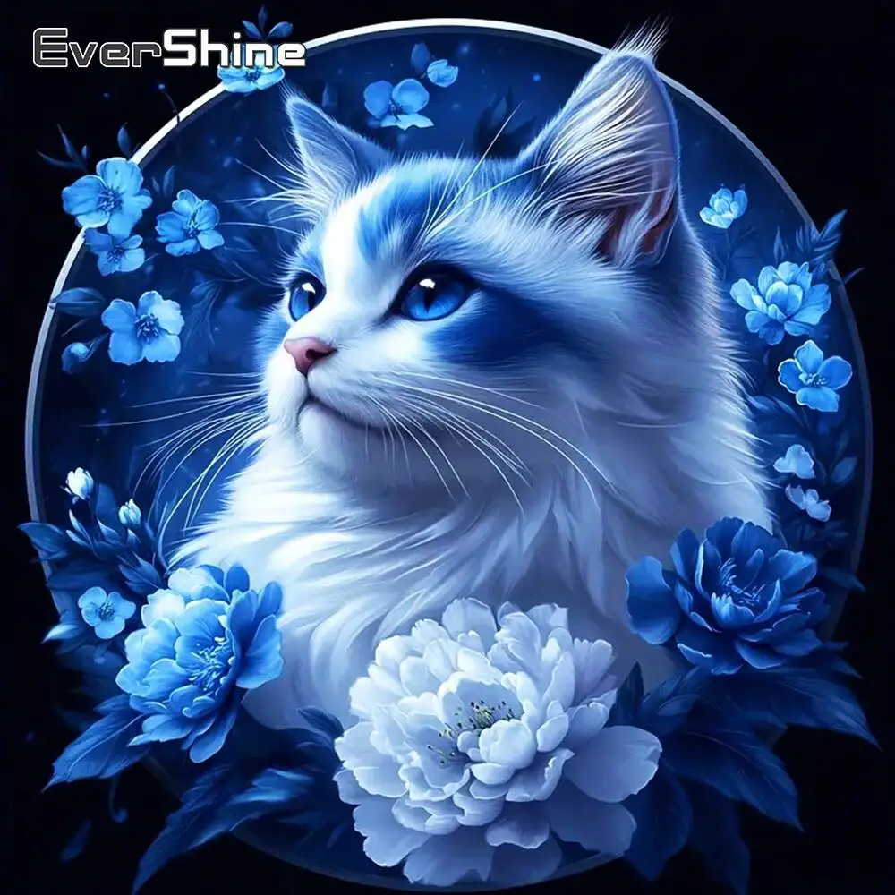Evershine Diamant-Gemälde, Katze, Ente, voll, quadratisch, rund, Bohrer, Strasssteine, Tierstickerei, Heimdekoration, Mosaik