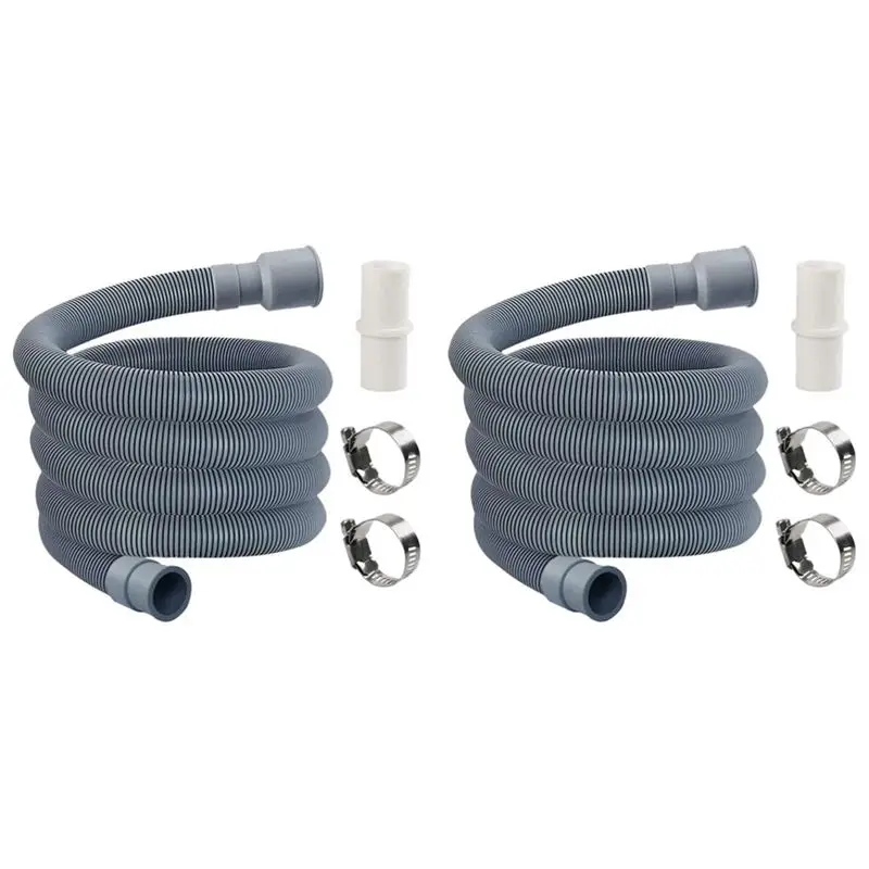 B59B 2X Automatic Drum Washing Machine Drain Pipe Drain Hose Fittings 4 Meter, PE Universal Size with Clamps