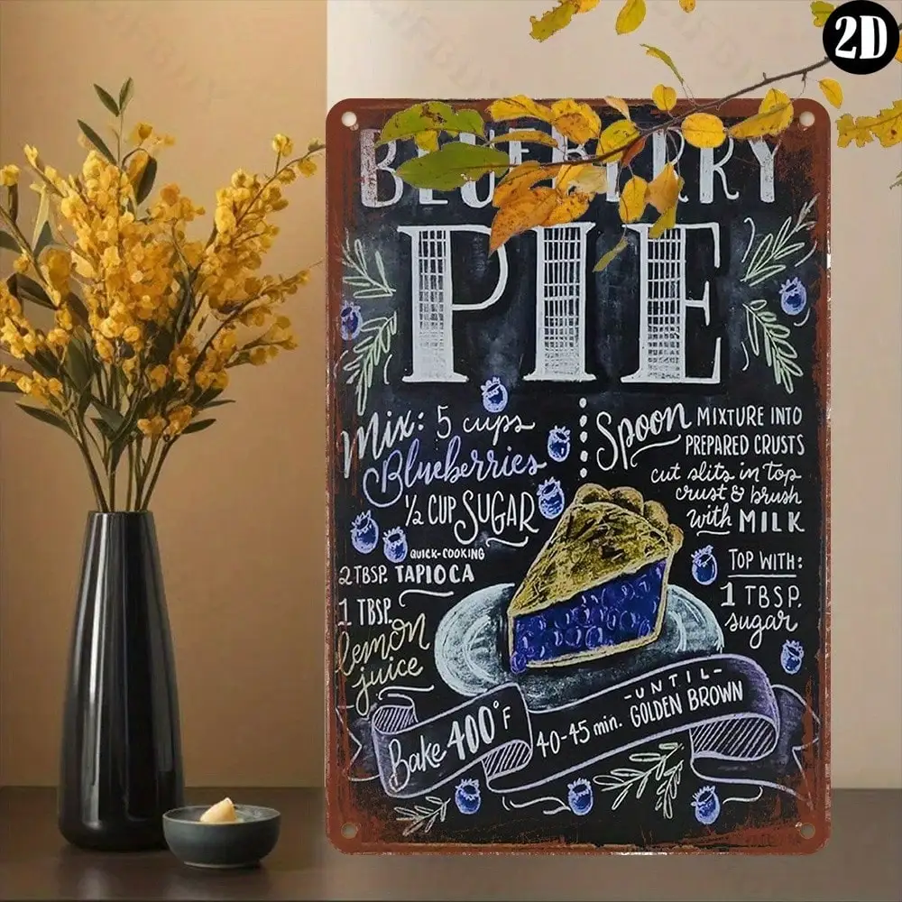 Letrero de aluminio impreso con receta de tarta de arándanos, decoración para el hogar/oficina/bar, regalo de Navidad/Halloween, escultura de pared
