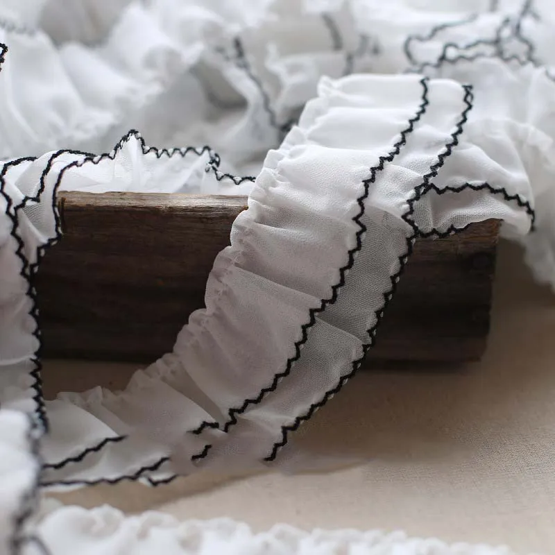 

10Yds white pleated chiffon curly lace DIY clothing home textile evening dress children skirt trimming sewing accessories