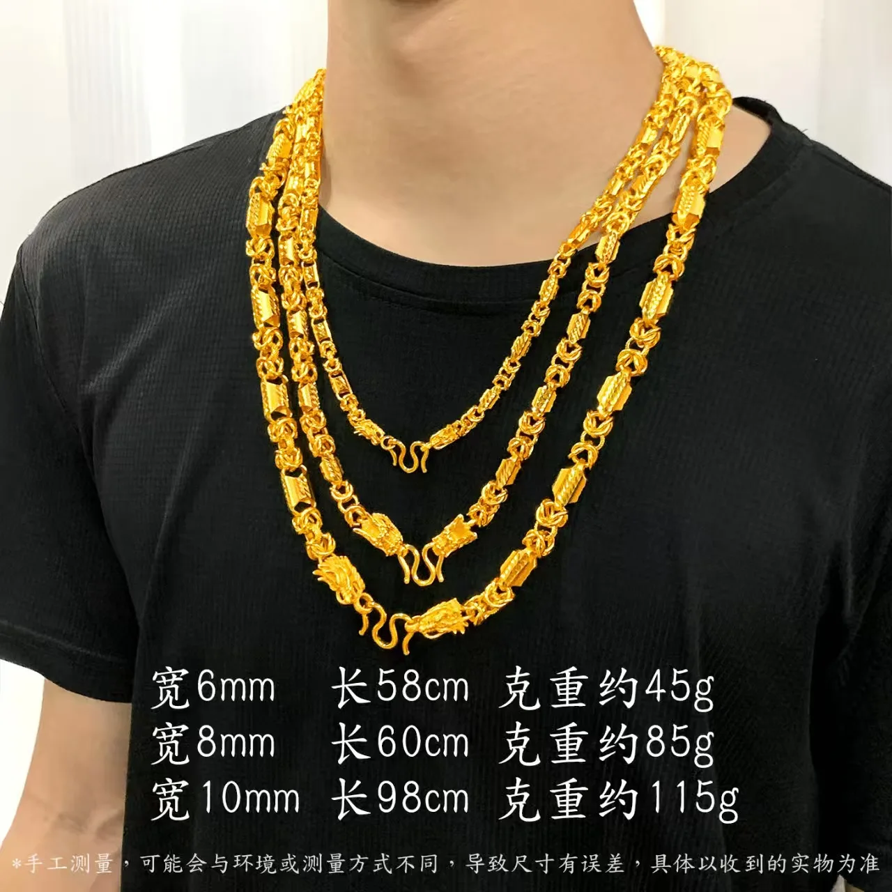 Fylia Jewelry   9999 24K real gold boutique fantasy craft dragon bone necklace men's domineering retro faucet chain fashion hexa