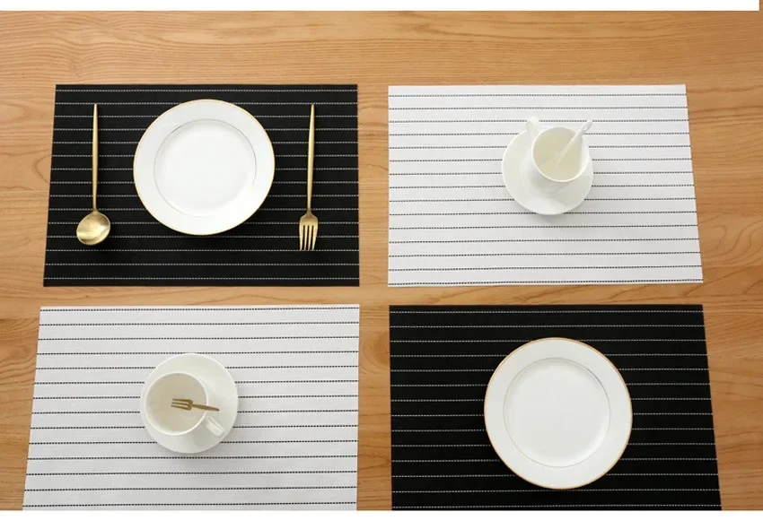 Striped Linen Placemats Dining Table Mat Non-slip Disc Bowl Pads Coasters Kitchen Nordic Table Accessories Home Decor