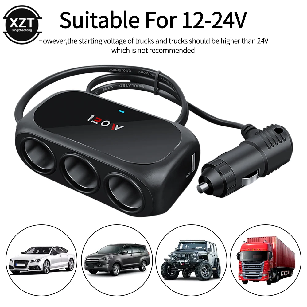 

3 Sockets Cigarette Lighter Splitter 120W 12V 24V Car Chargers Adapter Dual USB LED Car Fast Charger for iPhone iPad GPS Dashcam