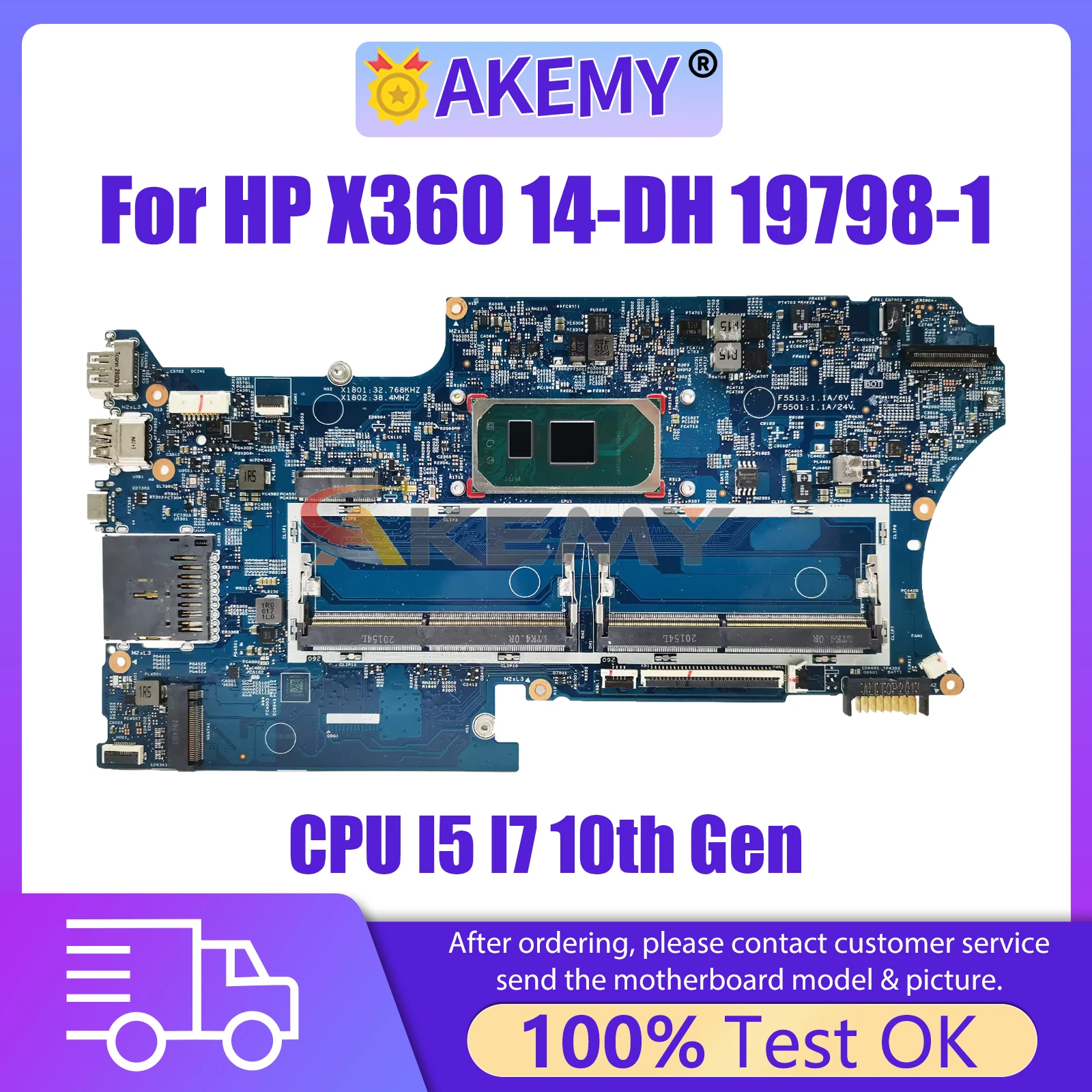 AKEMY 19798-1 Mainboard For HP X360 14-DH L87921-501 L87921-601 L87921-001 Laptop Motherboard With CPU I5 I7 10th Gen Full test