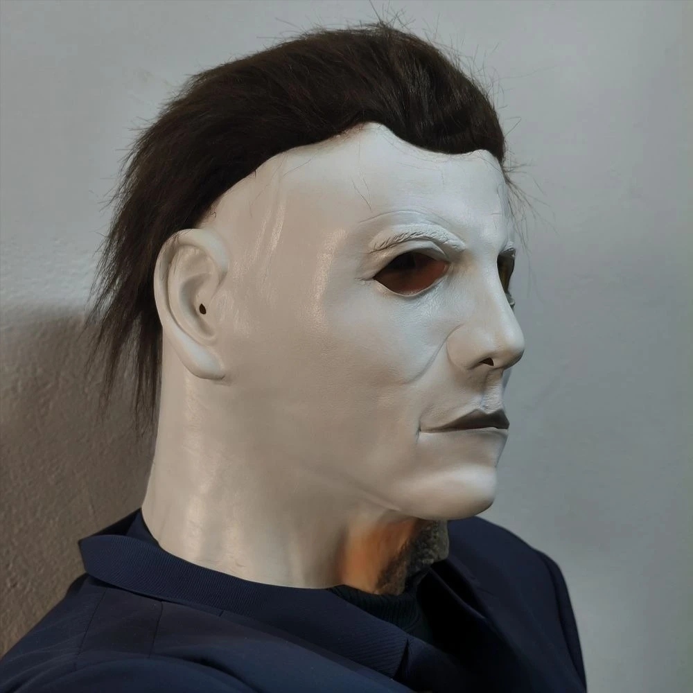Masque facial blanc Michael Myers, tête complète d'horreur, accessoire de Costume effrayant d'halloween, personnage humain célèbre pour fête