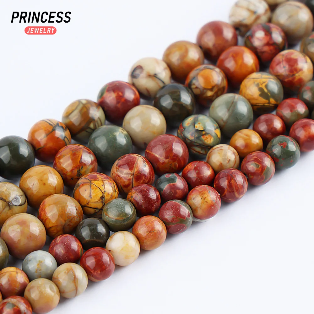 A+ Natural Picasso Jasper 4 6 8 10mm Loose Stone Beads for Jewelry Making Bracelet Necklace DIY Accessories Wholesale