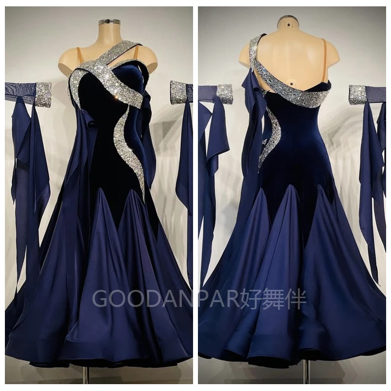 

Платья для бальных танцев Танцевальные костюмы Платье для вальса Стандартное бальное платье Современное танцевальное платье Одежда для сценических танцев без рукавов Темно-синий