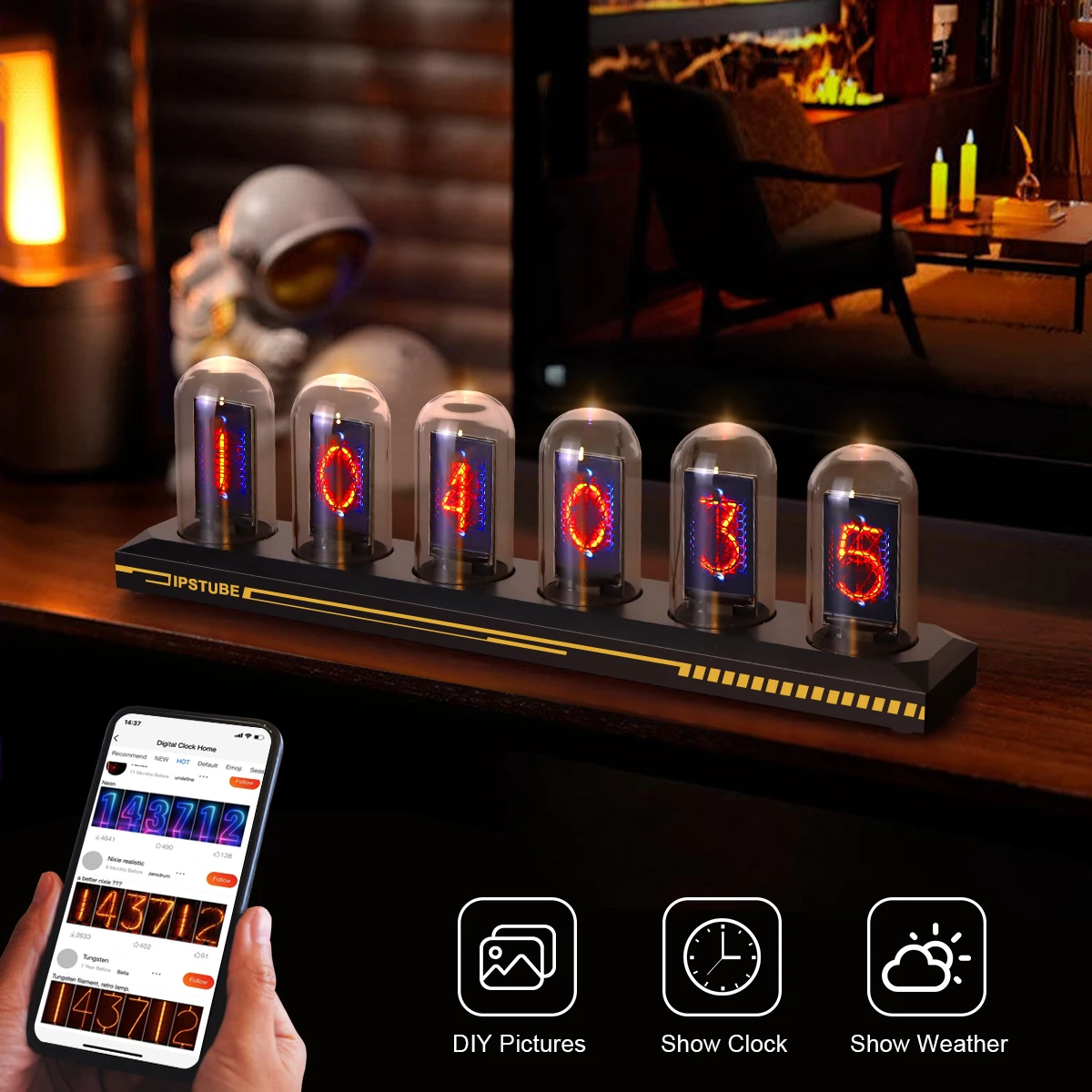 Nixie Tube Clock LED Glow Night Light IPS RGB Color App Control Programmable Screen Digital Tube Clock For Bedroom Desktop Decor