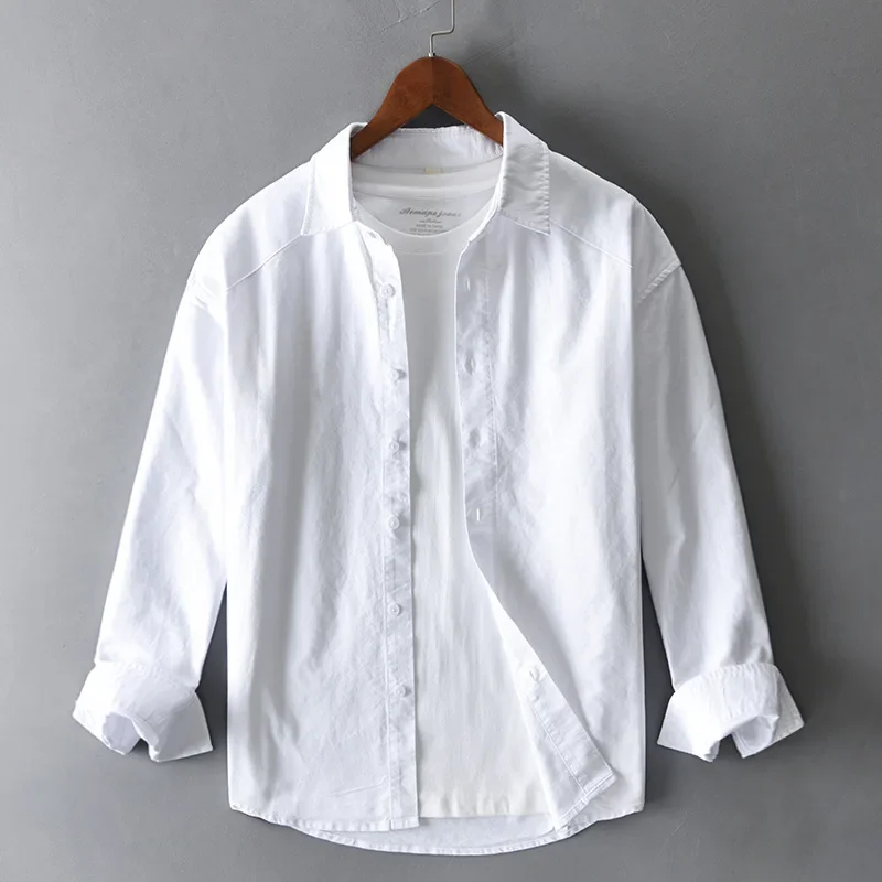 

Новые мужские рубашки с длинным рукавом, популярная корейская одежда, синяя рубашка с отложным воротником, мужские топы из чистого хлопка, молодежная простая рубашка на пуговицах