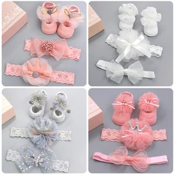 3 sztuk Baby Crown opaski + zestaw skarpet dzieci noworodków skarpety kreskówkowe antypoślizgowe skarpety podłogowe buty Bowknots skarpetki prezenty dla dzieci 0-2T