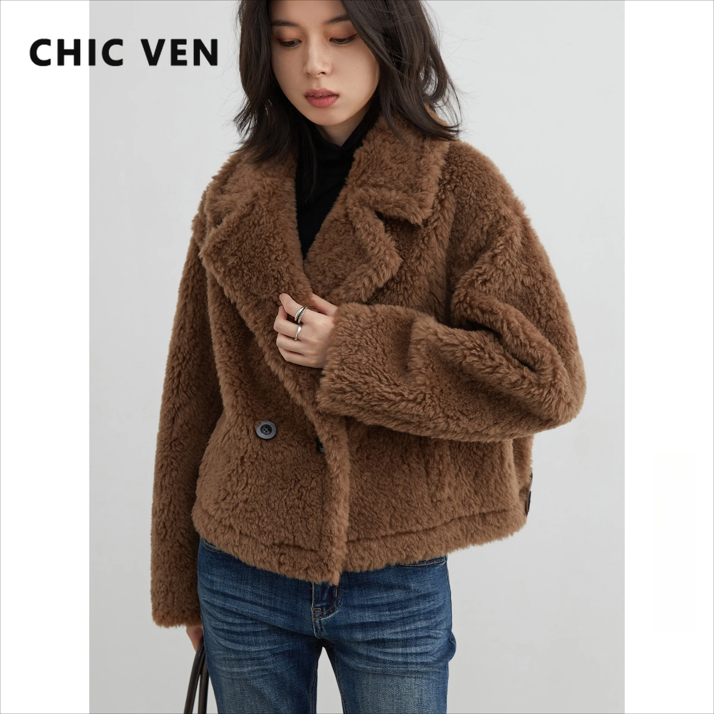 CHIC VEN Fashion Women Short Jackets Solid Streetwear Loose Casual New Retro Motorcycle Female Suede Coat Autumn Winter 2026