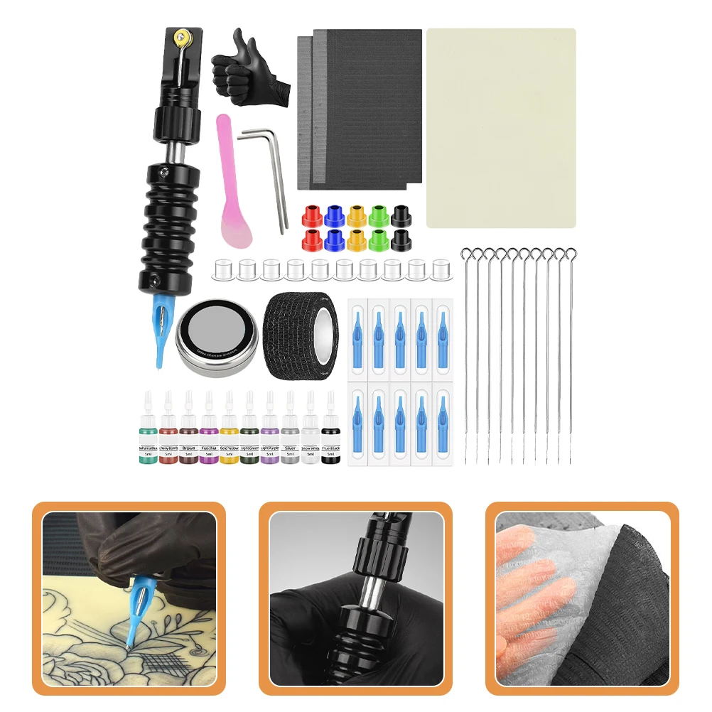 

1Set DIY Tattoo Practice Kit for Beginners and Artists Premium Aluminum Alloy Tattooing Pen Holder Portable Non-Slip Design