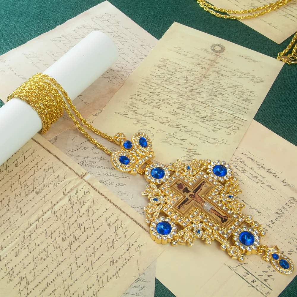 HTISOK Griechisch-Orthodoxes Bischofs-Brustkreuz mit Edelstein-Religionsdekoration für die Priesterordination – Detail 11