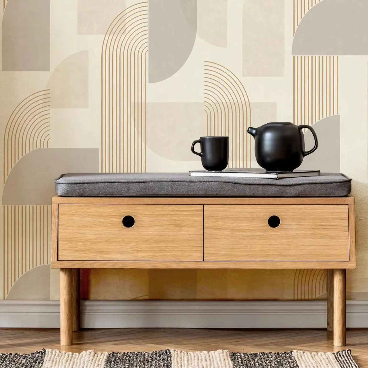 Taupe Abstract Shapes Geometric Wallpaper Peel And Stick,Home Decoration Wall Art,Self Adhesive Or Traditional Non-woven Papers