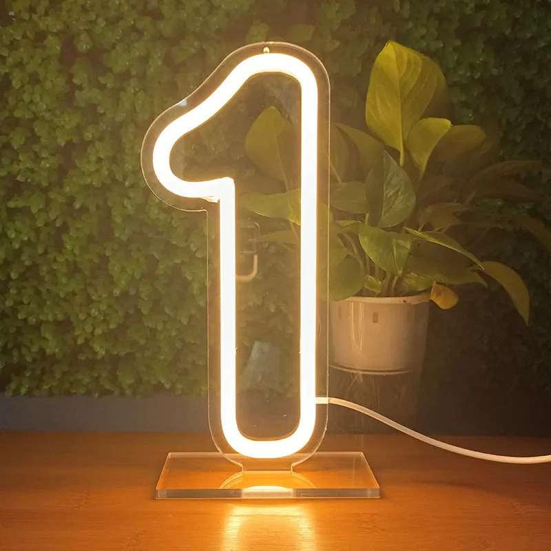 38cm Number 1 Neon Sign Light For Baby Birthday Party Wall Art Baby Birthday Design Led Light Personalized Sign 5V USB With Base