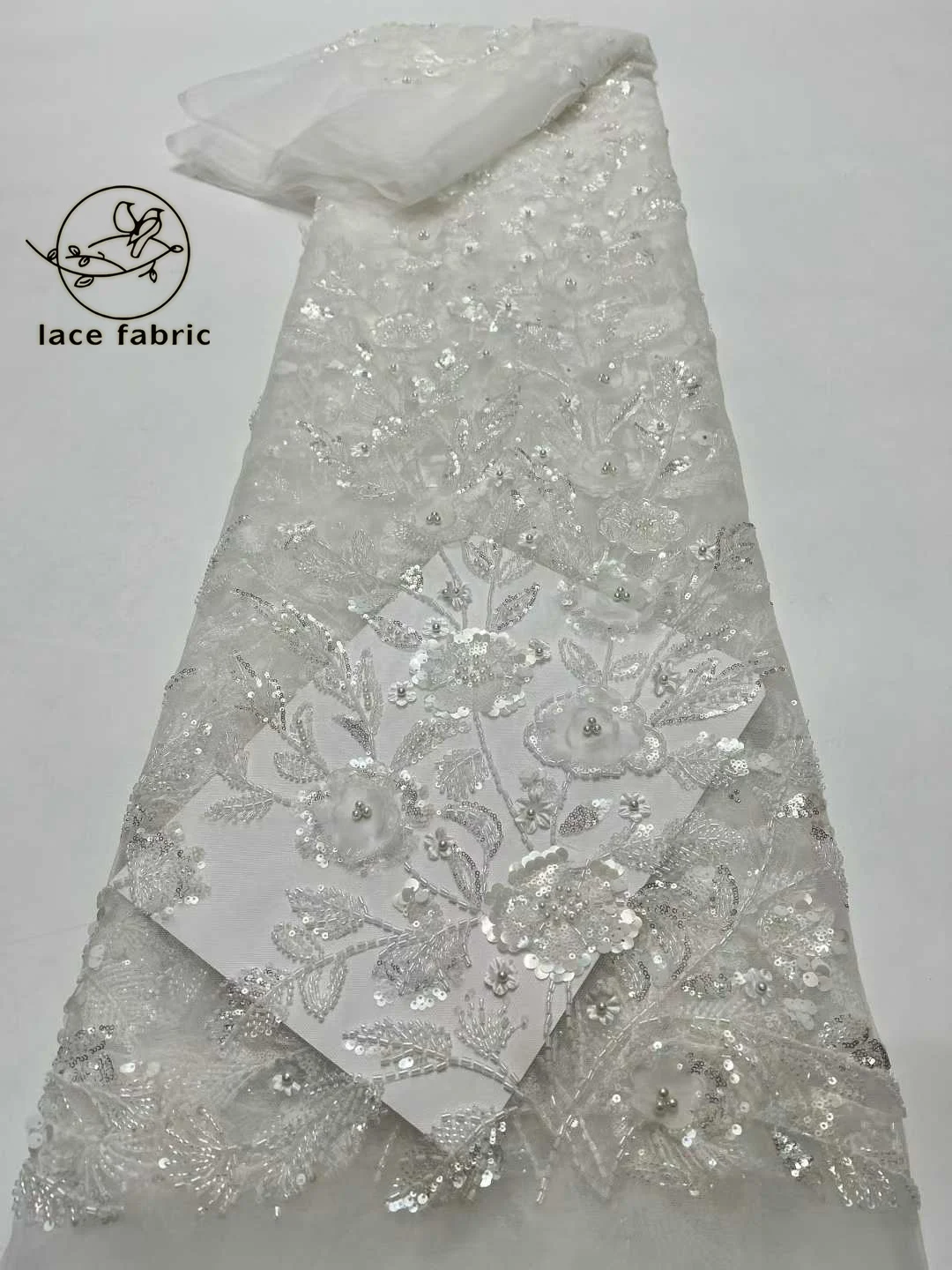 

White Sequins Embroidery African Beaded Lace Fabric 2026 High Quality Nigerian French Mesh Lace Fabric For Party Dress Sewing