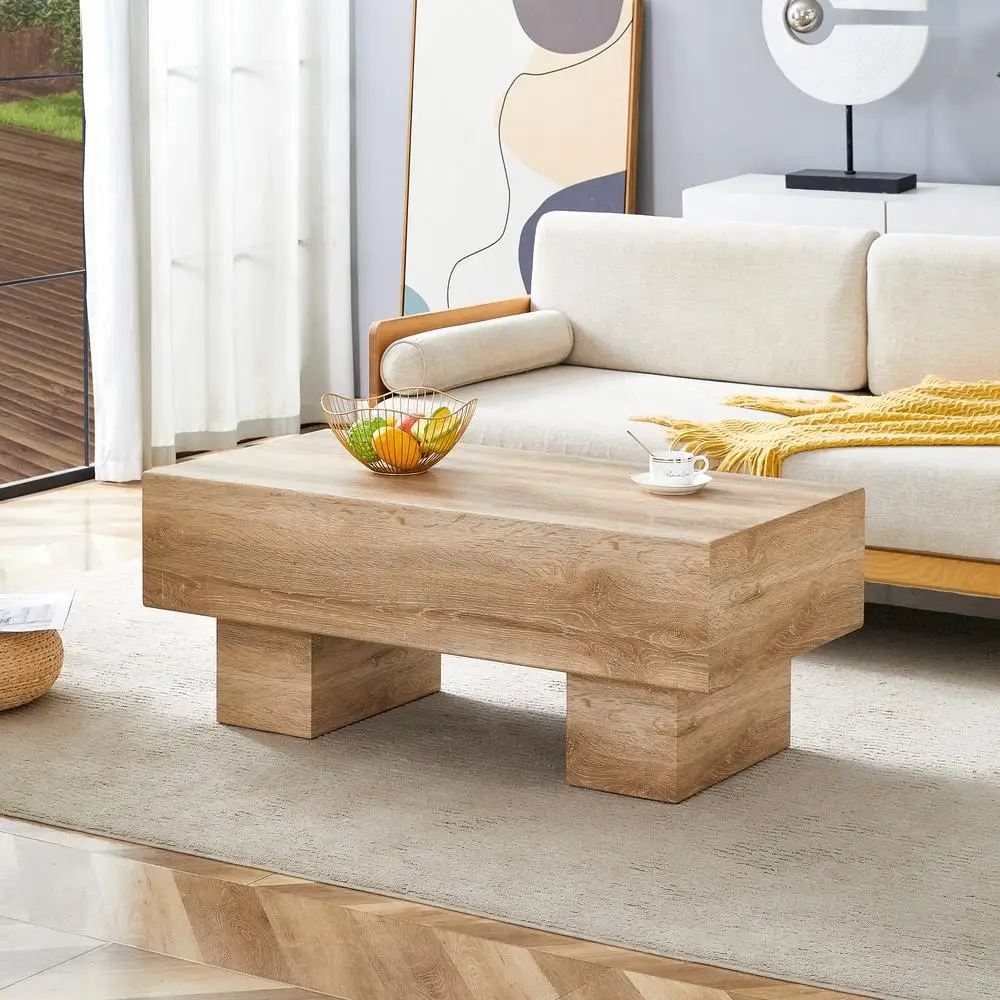 

Modern Light Wood Texture MDF Coffee Table 43.3" W x 21.6" D x 17.2" H Natural Aesthetic Living Room Furniture