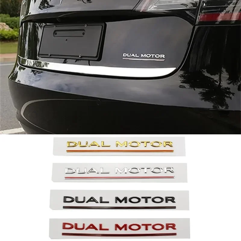

ABS Car DUAL MOTOR Underlined Sticker Trunk Rear Emblem Fender Side Decal for Tesla Model 3 Y S X Roadster Exterior Accessories