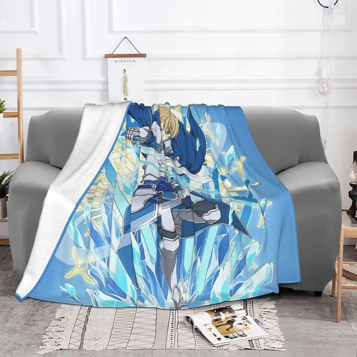 Eugo SAO Face Blanket Alicization Kirito Anime Series Fleece Plush Lightweight Ultra-Soft Throw Blankets For Car Rug Piece