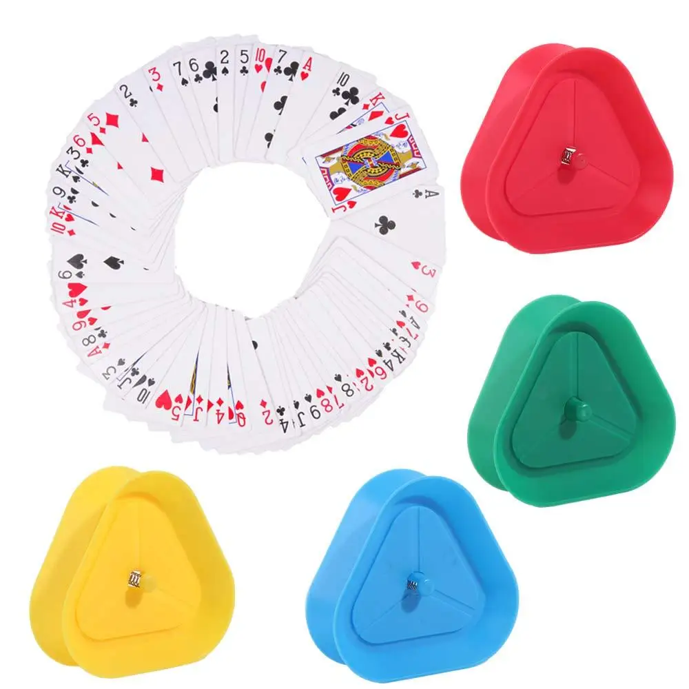 

4Pcs/Set Triangle Shaped Triangular Card Holder Spring-loaded Hands-Free Lazy Person Poker Seat Plastic Reusable