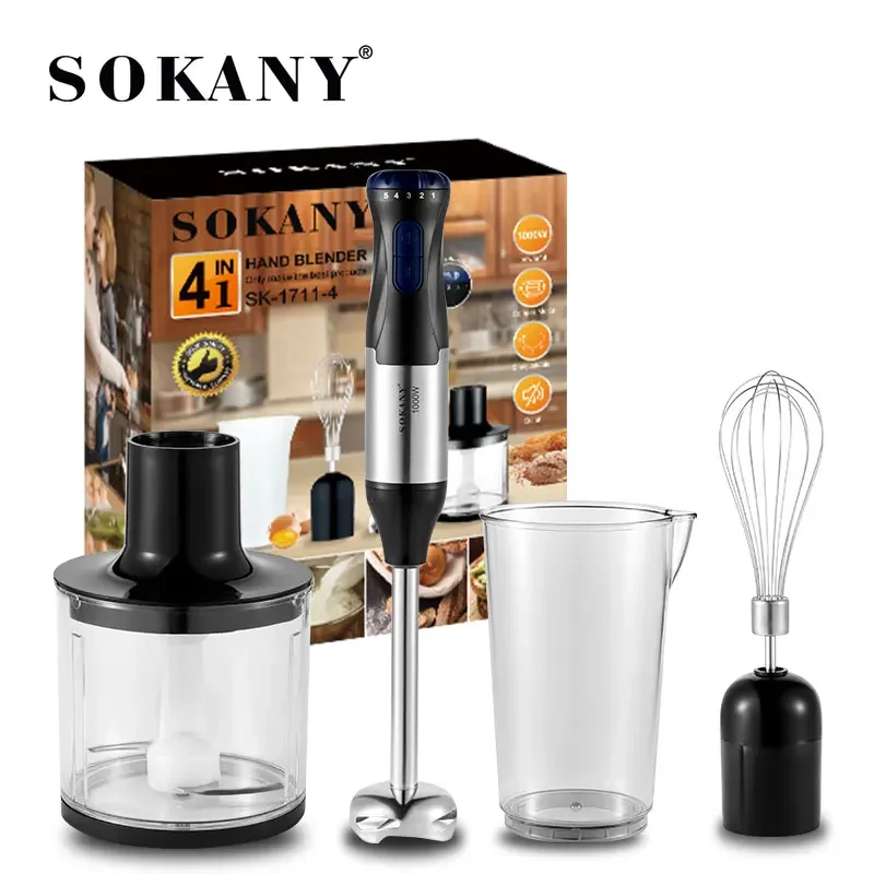 4 in 1 Mini Electric Blenders 110V/220V Portable Handheld Food Processors 5 Speed Stainless Steel Blade Juicer Meat Mincing