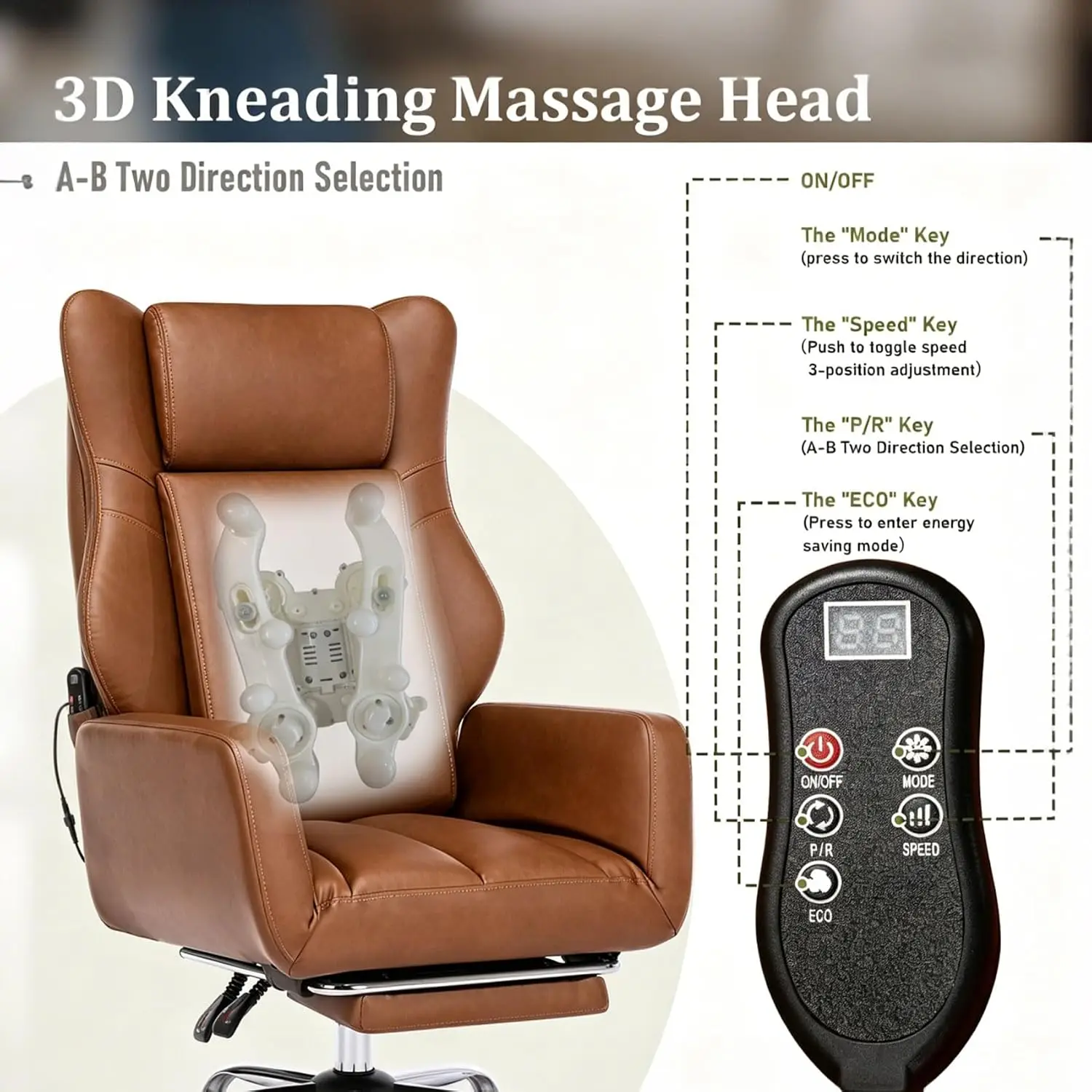 Brown Faux Leather Office Chair 3D Kneading Massage High Back, Customized