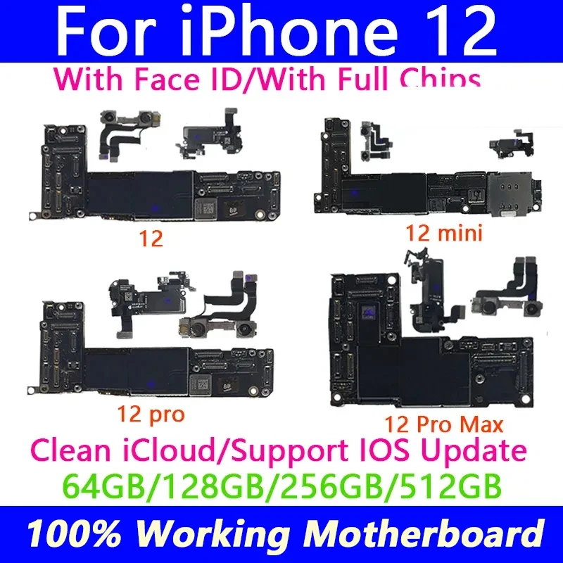 Spedizione gratuita per iPhone 12/12Pro/12Pro Max scheda madre Face ID scheda logica sbloccata scheda madre iCloud gratuita per iphone 12 mini