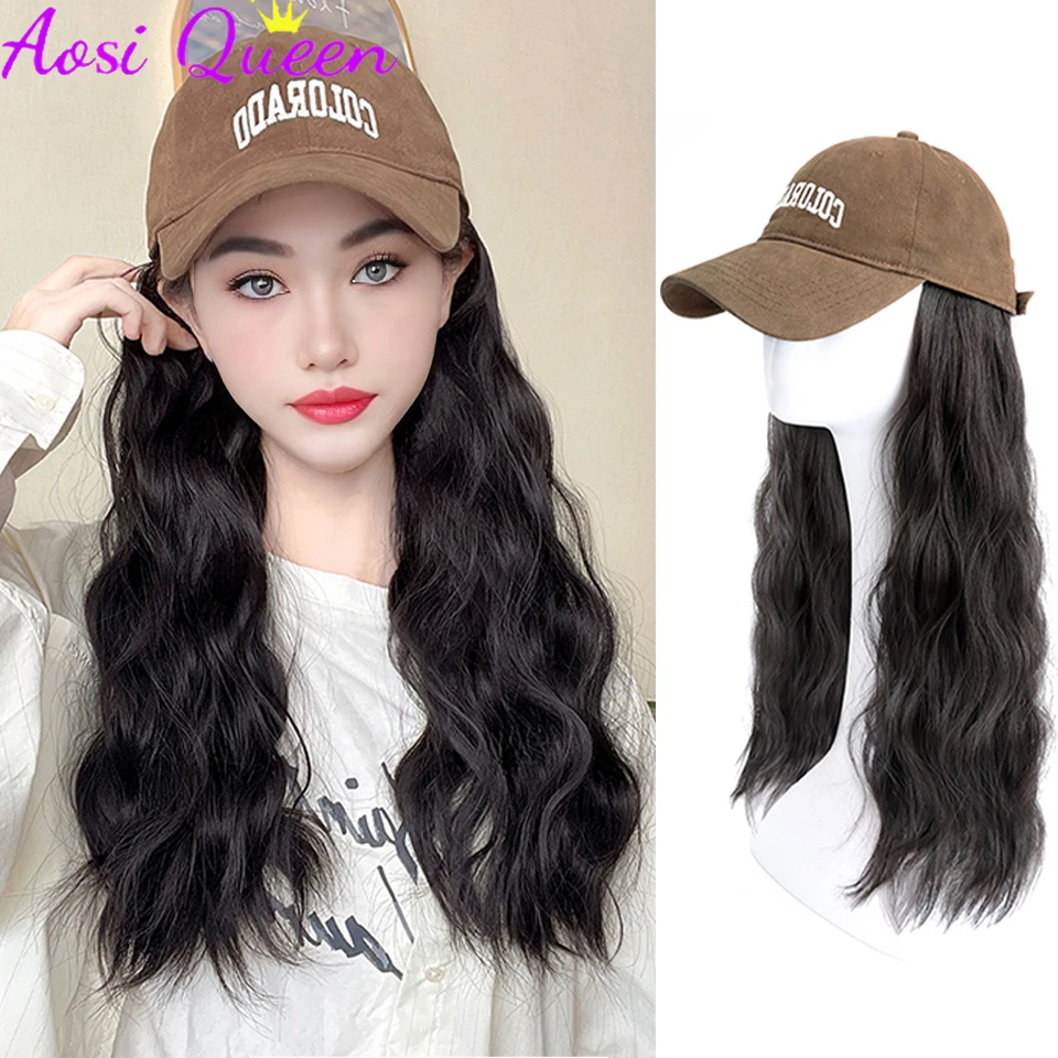 

AS Hat Wig One Female Long Hair Water Ripple Egg Roll Autumn And Winter All-match Baseball Cap Wig