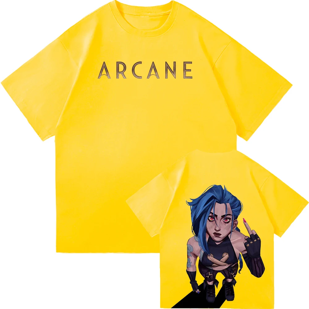 Arcane 2 T Shirts Fashion Men Harajuku Aesthetic Retro Anime Vi Jinx Tshirt Unisex High Quality Cartoon Vintage Cotton Tee Shirt