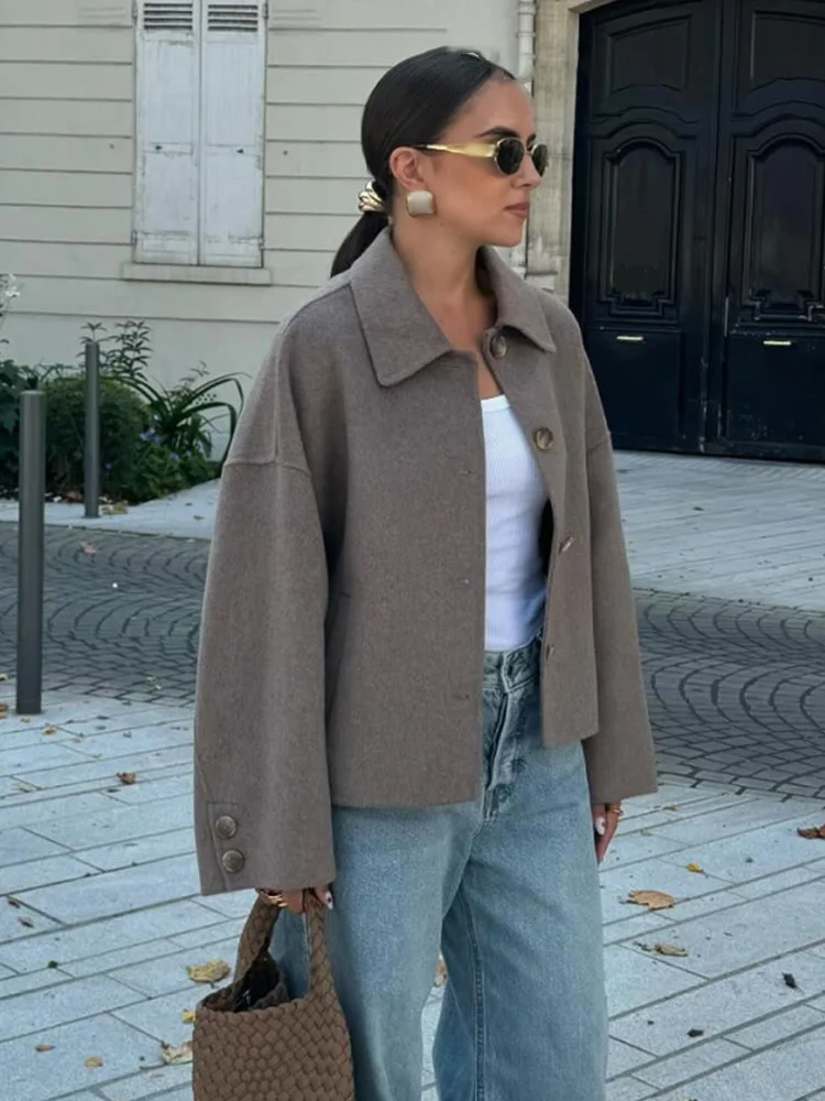 

HH женское модное повседневное осеннее короткое пальто с длинными рукавами, женское однобортное пальто с лацканами и карманами, тонкая уличная куртка