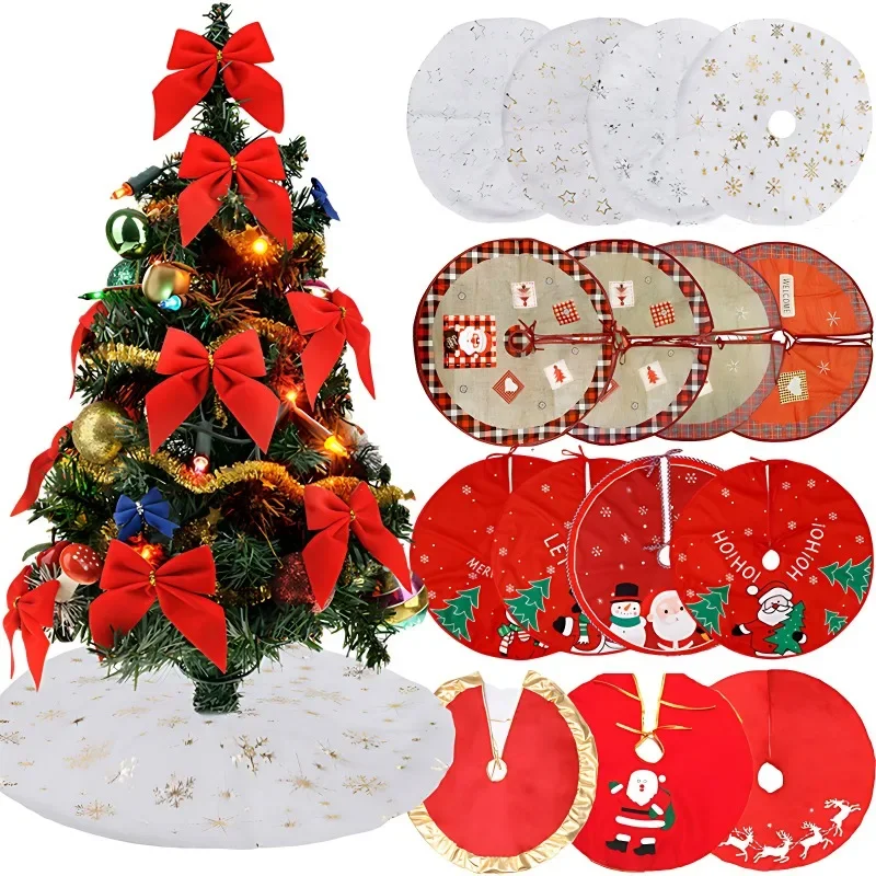 Merry Christmas Tree Skirt Snowman Xma Tree Red Cotton Xmas Tree Skirt Ornaments DIY Happy Christmas Party Decorations Supplies