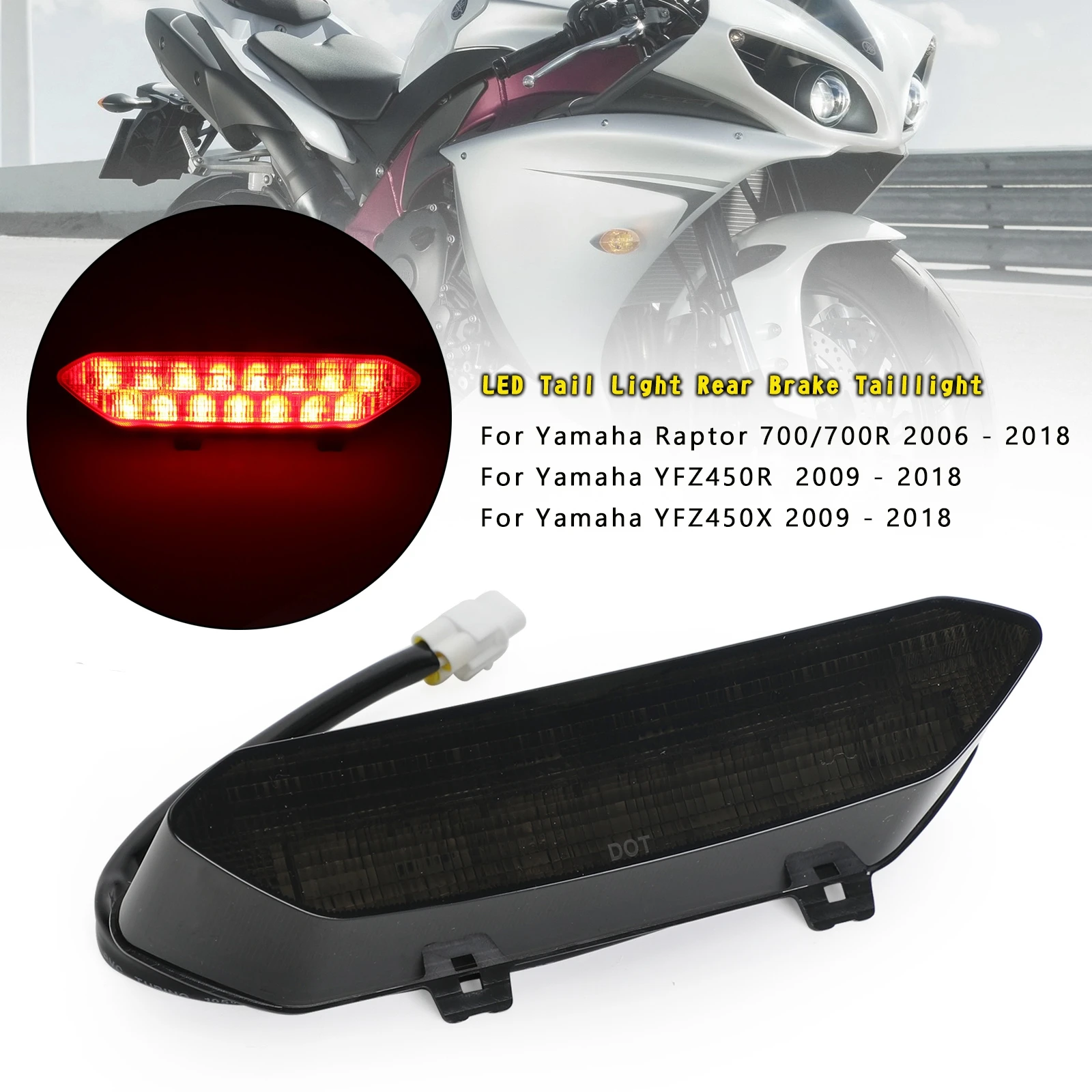 Areyourshop LED Brake Tail Light Fit For Yamaha Raptor 700/700R YFZ450R 2006-2018 Motorcycle Parts