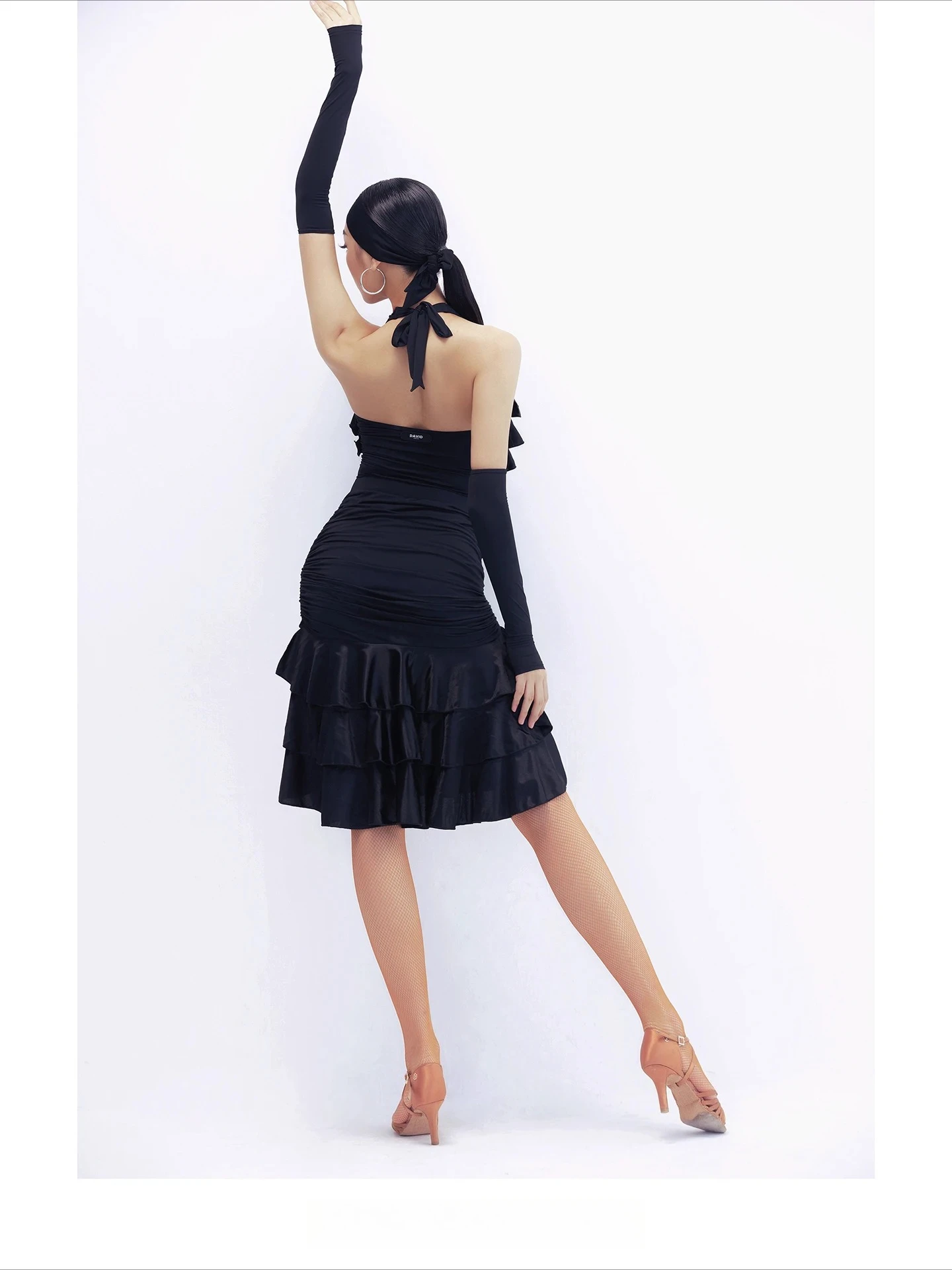 UK Latin-danskostuum Dagelijkse trainingsset voor volwassenen: stijlvolle top met halterhals en ruches en scheidt oefenoutfit Ballroomdans