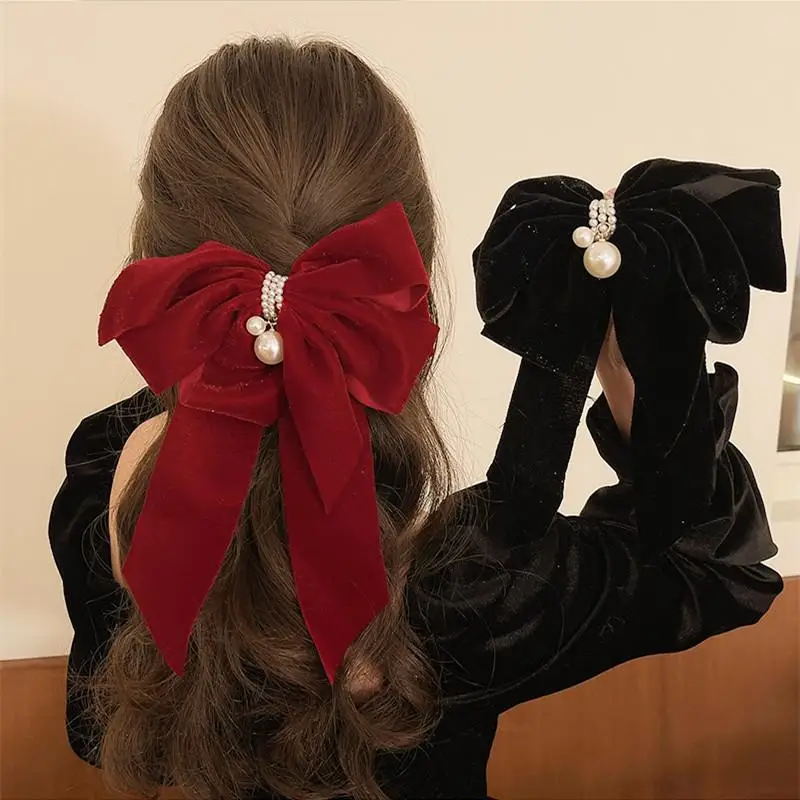 Forcina con fiocco in velluto con temperamento alla moda per donna, dolce copricapo da principessa, fermaglio per capelli sul retro della testa, accessori per capelli di Capodanno