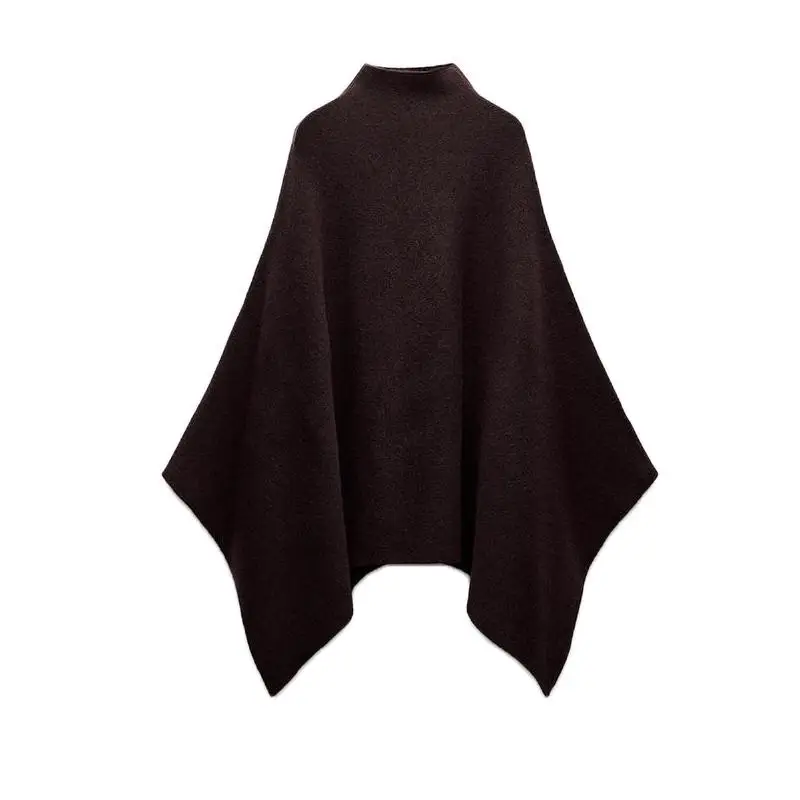 

Autumn Winter New Women's Asymmetrical Stand Collar Knitted Coat Mixed Fabric Long Sve Regular Length Polyester Fibre
