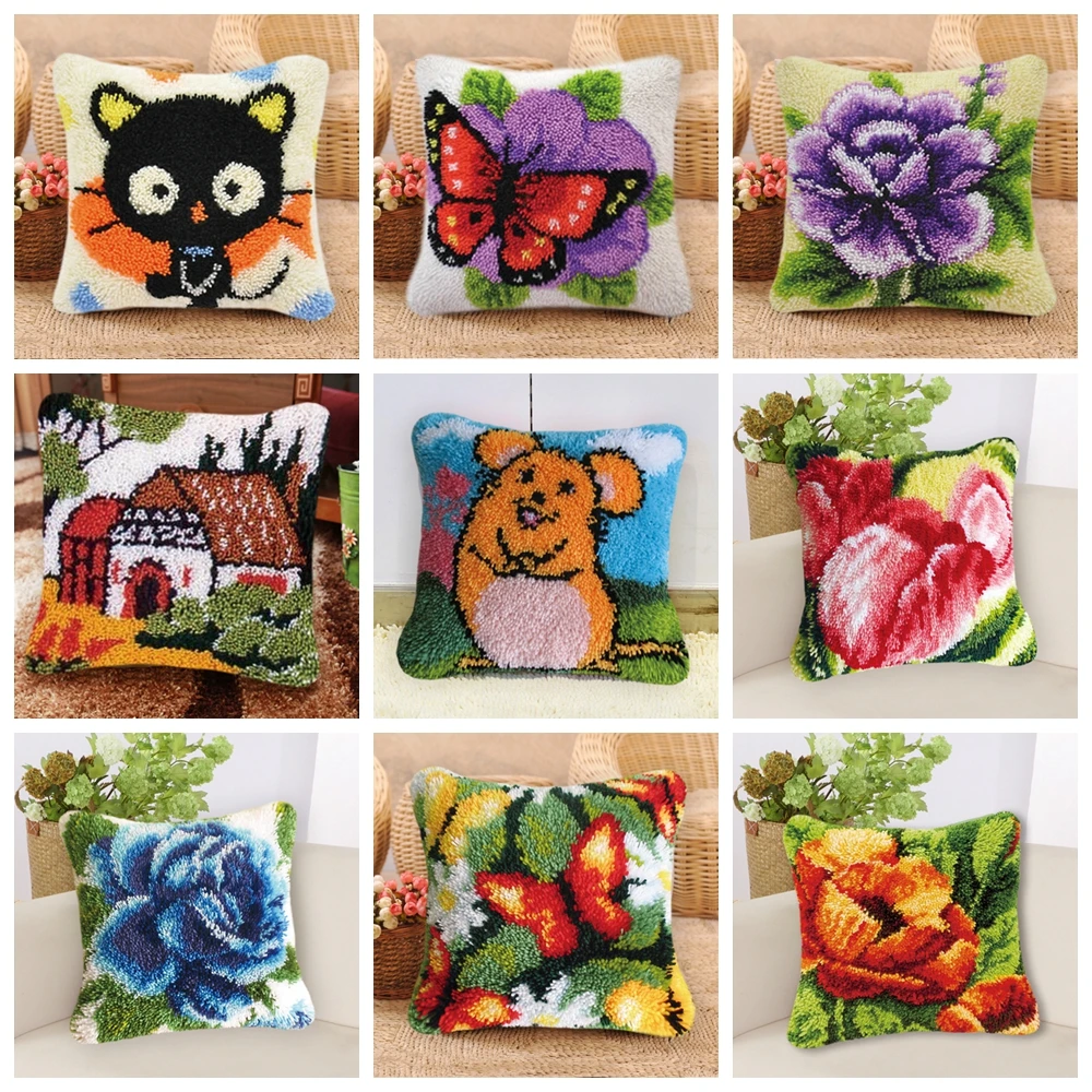 Flower Animal Plant Pattern Latch Hook Kit Knooppakket Cushion Pillowcase Latch Hook Kit Knot Pillow Package Set For Needlework