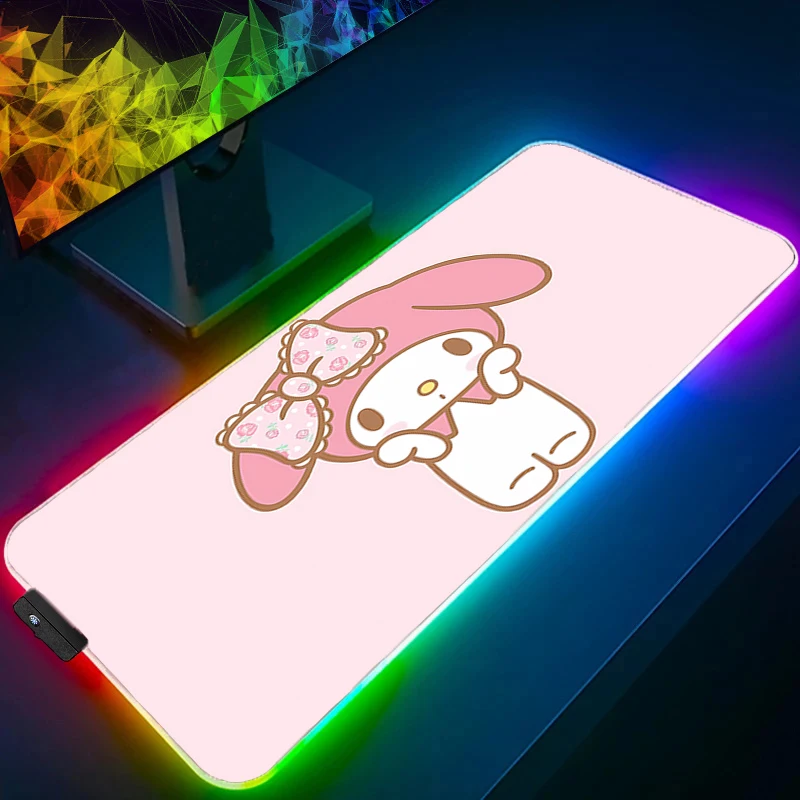 Mouse pad rgb kuromi gamer backlight jogos mouse pad xxl projetado especificamente teclado grande mousepad led tapete de mesa de jogos