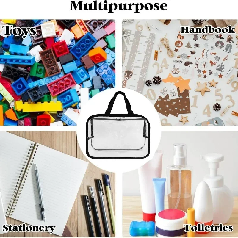 1-4 قطع من أكياس تخزين المكياج البلاستيكية القابلة لإعادة الاستخدام المحمولة ذات سعة كبيرة حقيبة شفافة مقاومة للماء مع لعبة سحاب لتنظيم مكعبات البناء