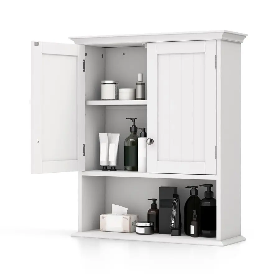 

Wall Cabinet, Space Saving Wall Mounted Medicine Cabinet with Adjustable Shelf, Open Shelf Expansion Bolt, 2 Door Toilet Storag