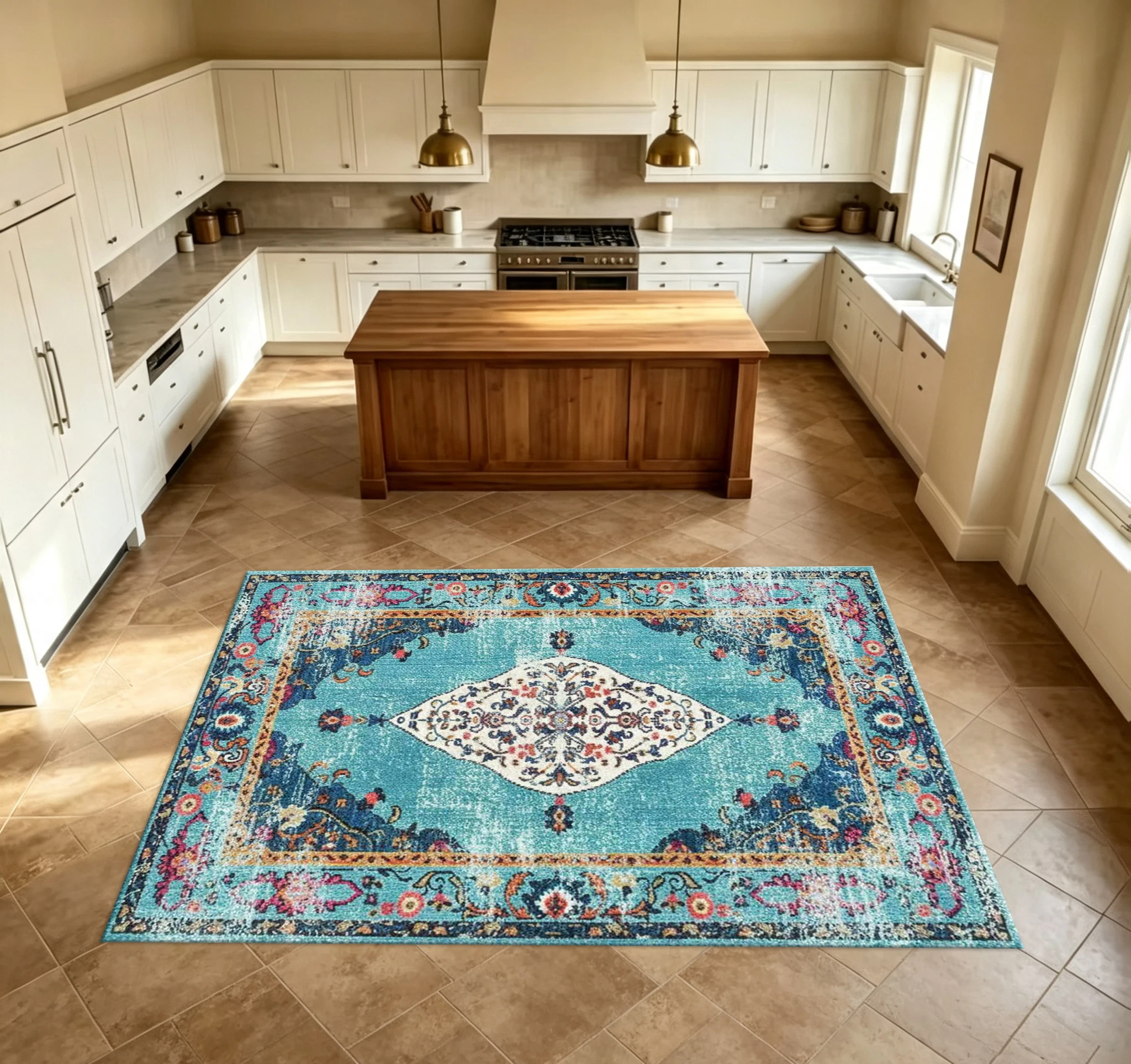 Boho Vintage Medallion Area Rug Bright Oriental Traditional Floral Carpet for Living Room Bedroom Home Indoor Decoration