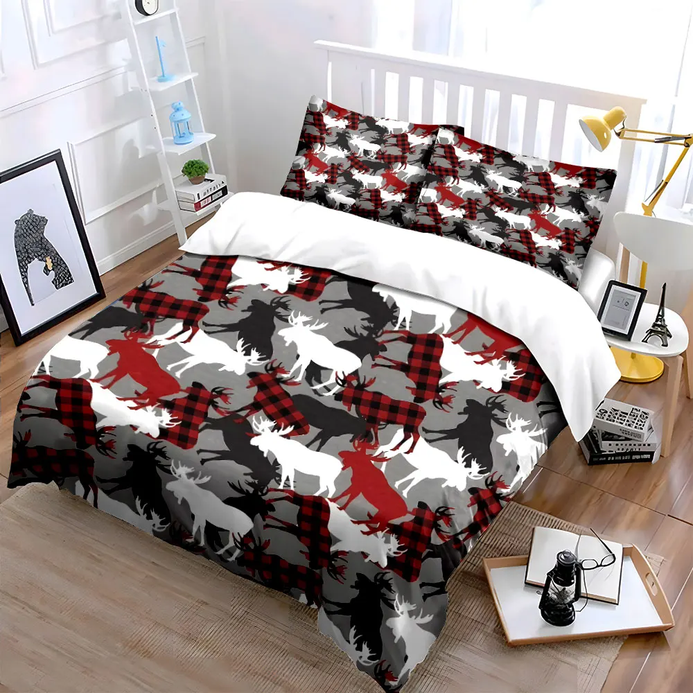 

Plaid Moose Design Bedding Set kid's and adults' bedroom decor, Exquisite three-piece bedding set gift