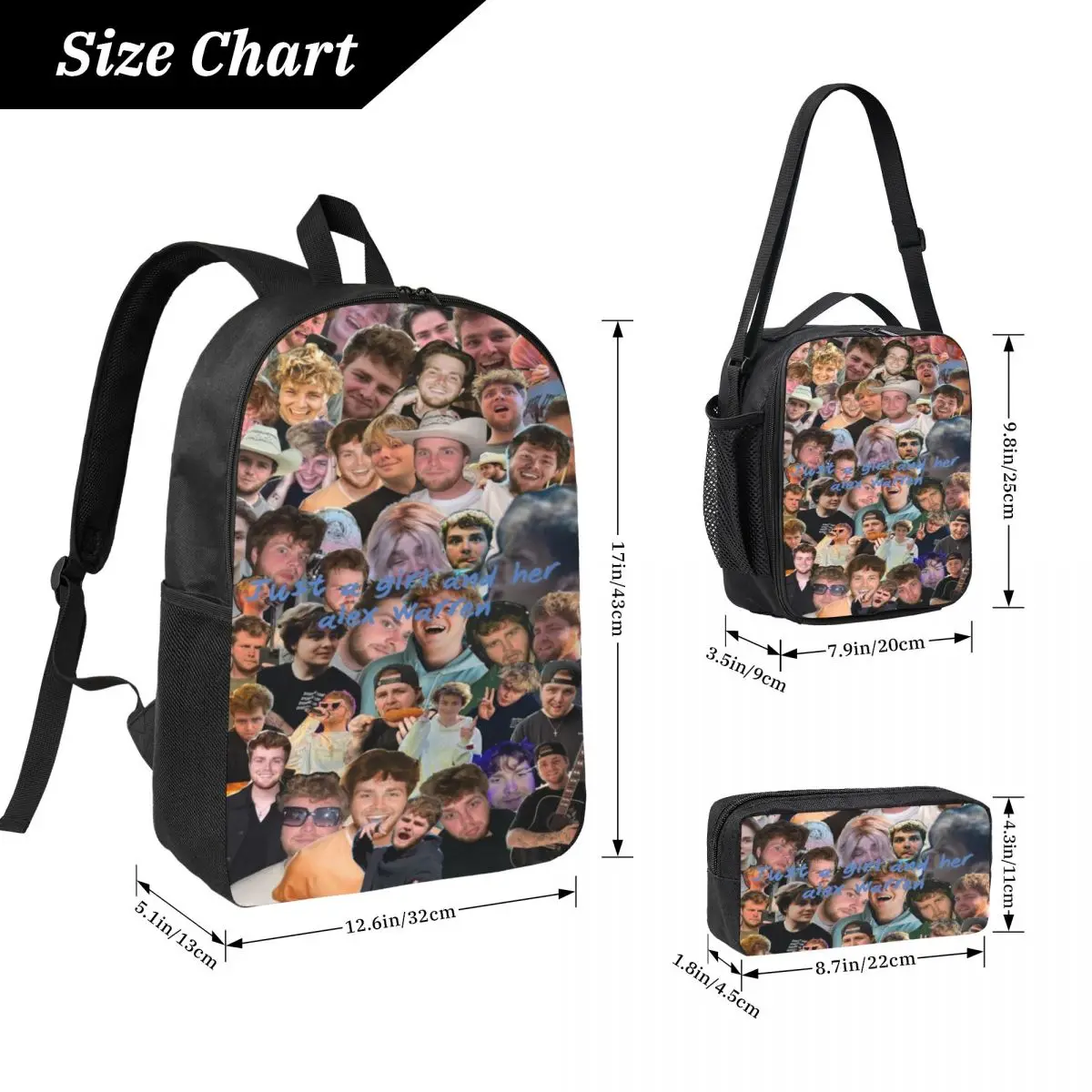 3Pcs Alex Warren Music Backpack Set for Boy Girl Pencil Boxes Bookbag Sets with Lunch Box For Primary School Students Knapsack
