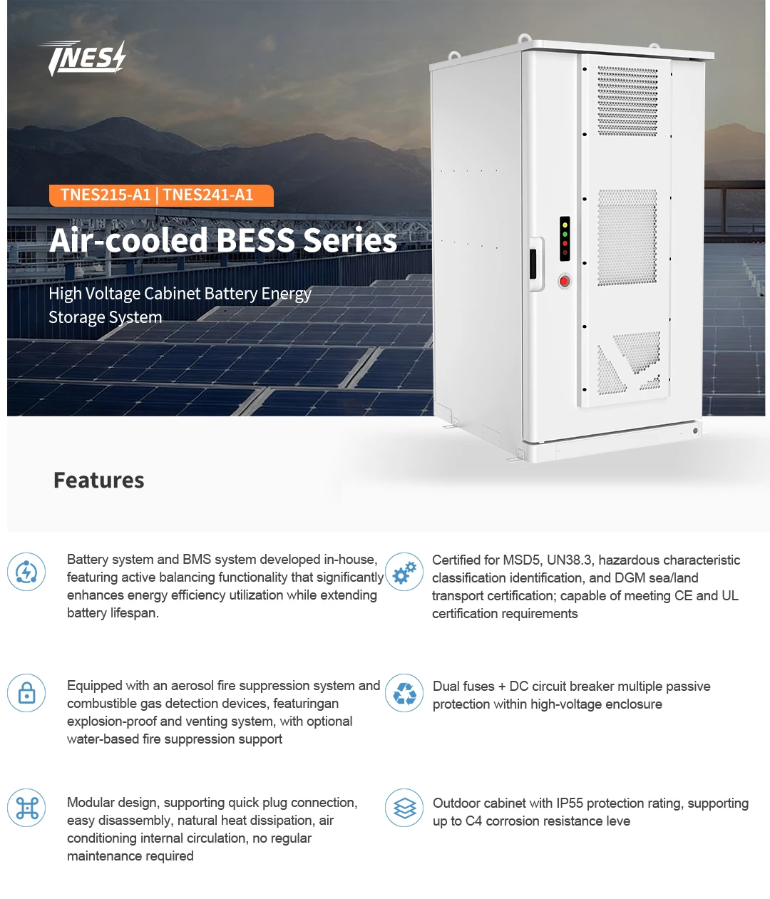 TNESS Storage Battery 50 kw High Voltage Commercial 215 241kwh Solar Battery Solar Panel Mounting System for Container